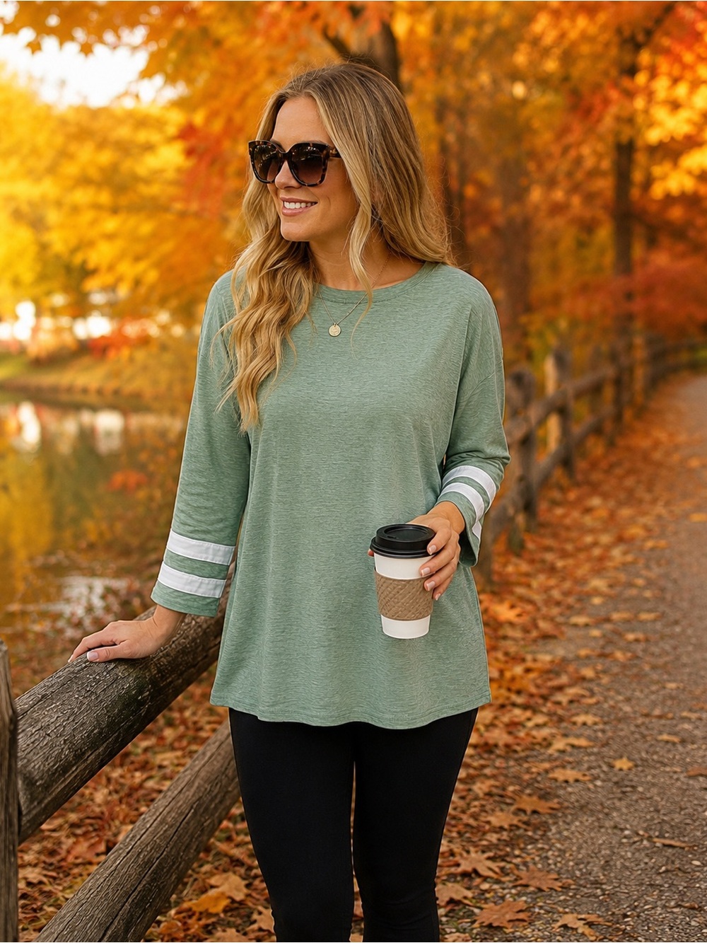 Automet Women’s XXL Sage Green 3/4 Sleeve Varsity Stripe Tunic Top NWT